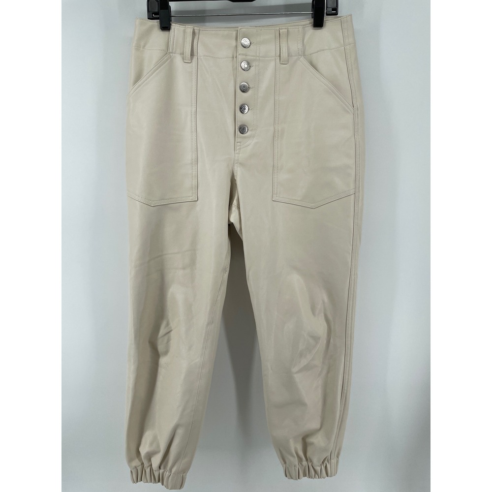 Veronica Beard Vegan Leather Jogger Pants Womens 27 Ecru Button Fly Designer